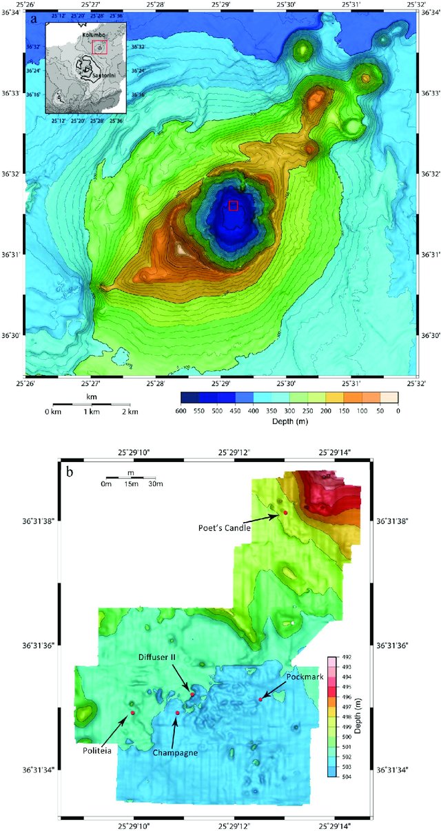 Bathymetric maps for Kolumbo Volcano and hydrothermal vents a Swath bathymetry of W640