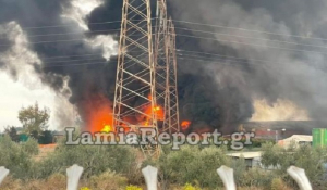 Μεγάλη πυρκαγιά σε εργοστάσιο ανακύκλωσης στα Οινόφυτα