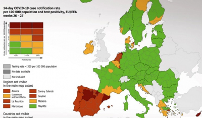 Κορονοϊός – ECDC: «Πορτοκαλί» Αττική και Κρήτη – Τι δείχνουν οι νέοι χάρτες