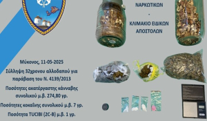 Μύκονος: Σύλληψη αλλοδαπού για κατοχή ναρκωτικών ουσιών