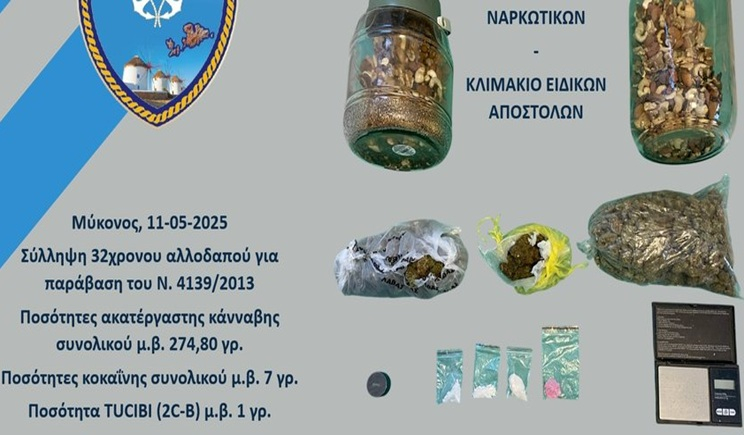 Μύκονος: Σύλληψη αλλοδαπού για κατοχή ναρκωτικών ουσιών