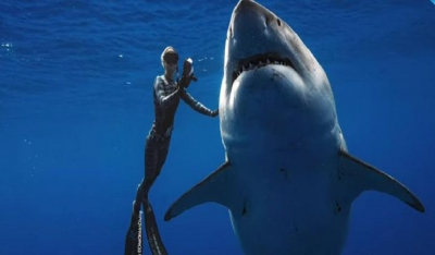 Κολύμπησαν δίπλα σε καρχαρία-τέρας στον ωκεανό -Απίστευτες εικόνες