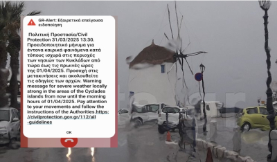 Κυκλάδες, Πάρος: Εστάλη επείγον μήνυμα 112 για έντονα καιρικά φαινόμενα στα νησιά