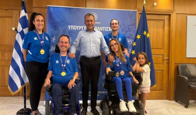 Συνάντηση του Υπουργού Αθλητισμού, Γιάννη Βρούτση με τους Πρωταθλητές Ευρώπης στο Μπότσια, Γρηγόρη Πολυχρονίδη και Δήμητρα Παπαδοπούλου