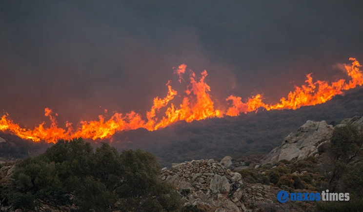 Φωτιά στη Νάξο: Επιχειρεί πεζοπόρο τμήμα και πυροσβεστικά οχήματα