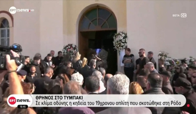 Θρήνος στο Τυμπάκι: Σε κλίμα οδύνης η κηδεία του 19χρονου οπλίτη που σκοτώθηκε στη Ρόδο (βίντεο)