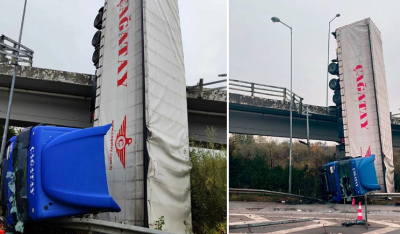 Θεσσαλονίκη: Φορτηγό έπεσε από γέφυρα - Σοκαριστικό βίντεο